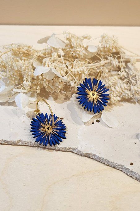 Créoles avec modules bois peint interchangeables marguerite 