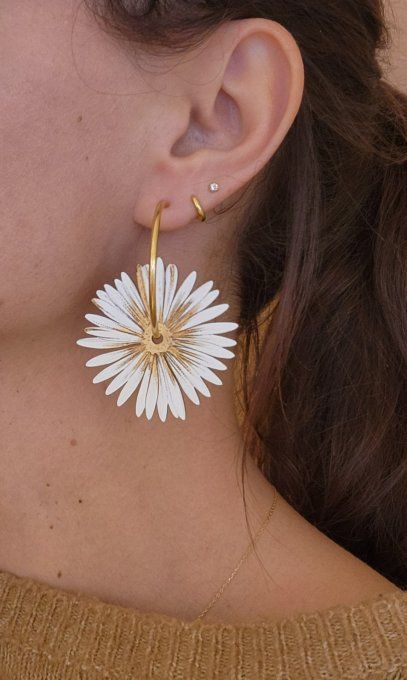 Créoles avec modules bois peint interchangeables marguerite XL