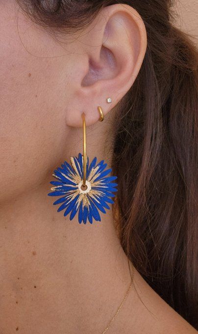 Boucles avec modules bois peint interchangeables marguerite