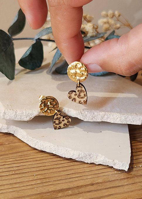 Boucles d'oreilles Léo pampilles bois gravé